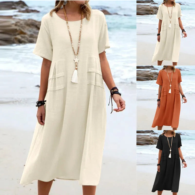 Robe Midi Décontractée d'Été – Élégance Naturelle en Coton & Lin 359a0834-5390-4e4b-b6e9-68b094ad346d