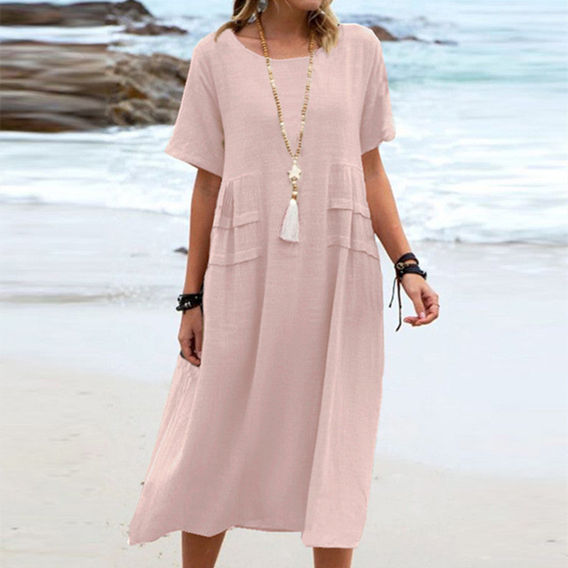 Robe Midi Décontractée d'Été – Élégance Naturelle en Coton & Lin Rose 3cc0f115-18da-4be2-a31c-8cdf3ba7c6dd