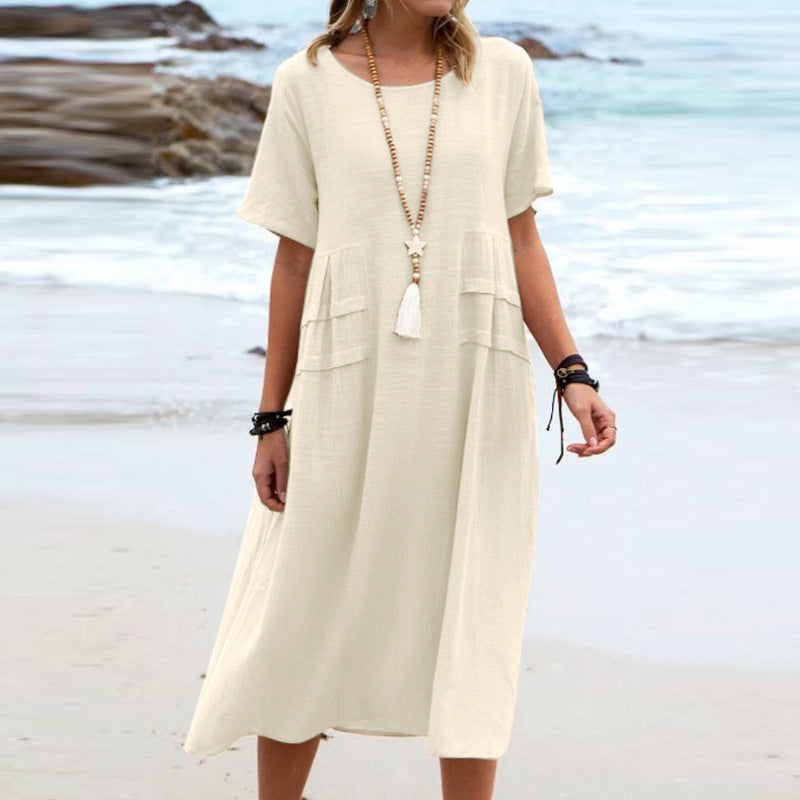 Robe Midi Décontractée d'Été – Élégance Naturelle en Coton & Lin Beige 57a5dbc0-f919-456d-ab49-0357da8edfb8