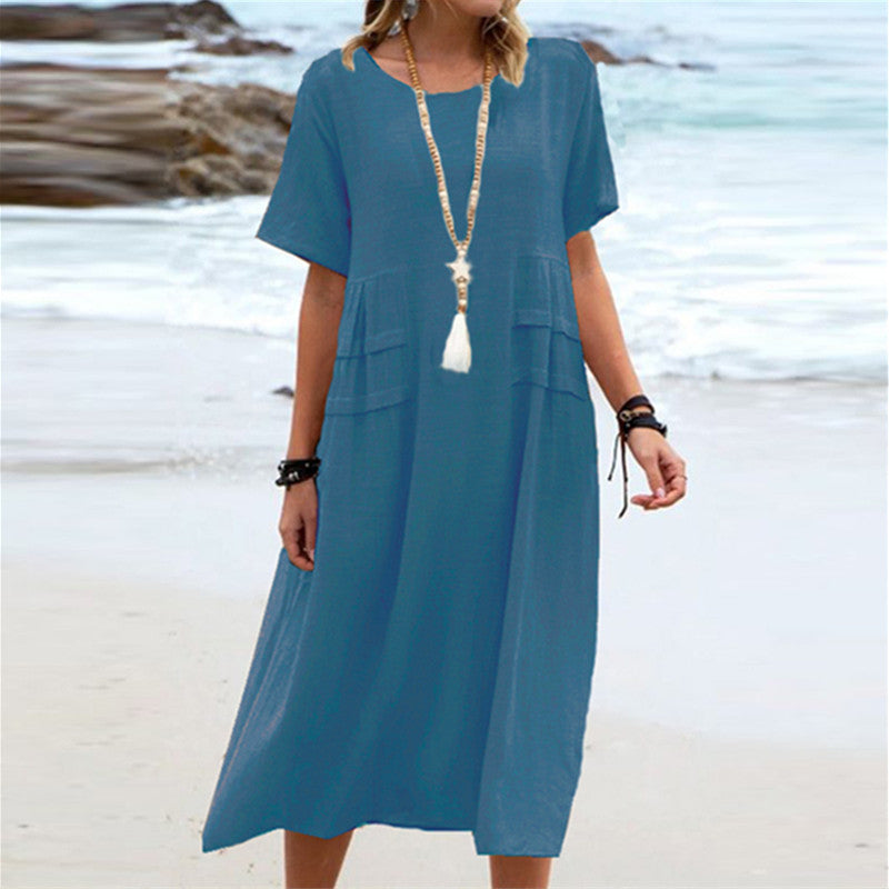 Robe Midi Décontractée d'Été – Élégance Naturelle en Coton & Lin Bleu 5fbbd4c6-532e-4115-8c80-d1cf6d65c411