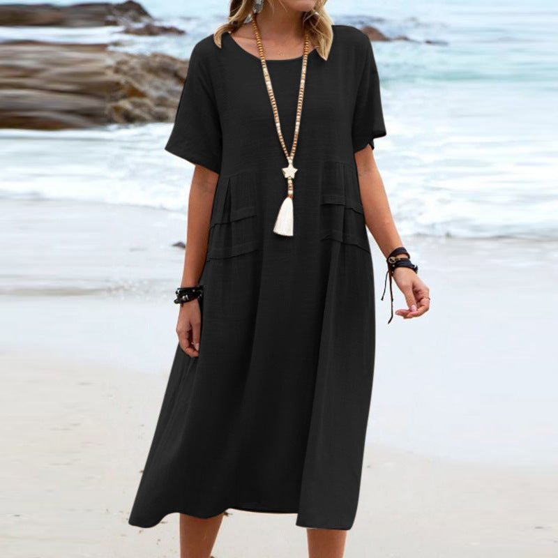 Robe Midi Décontractée d'Été – Élégance Naturelle en Coton & Lin Noir 60402b76-4061-4cd1-bb17-a34c1c1b037e